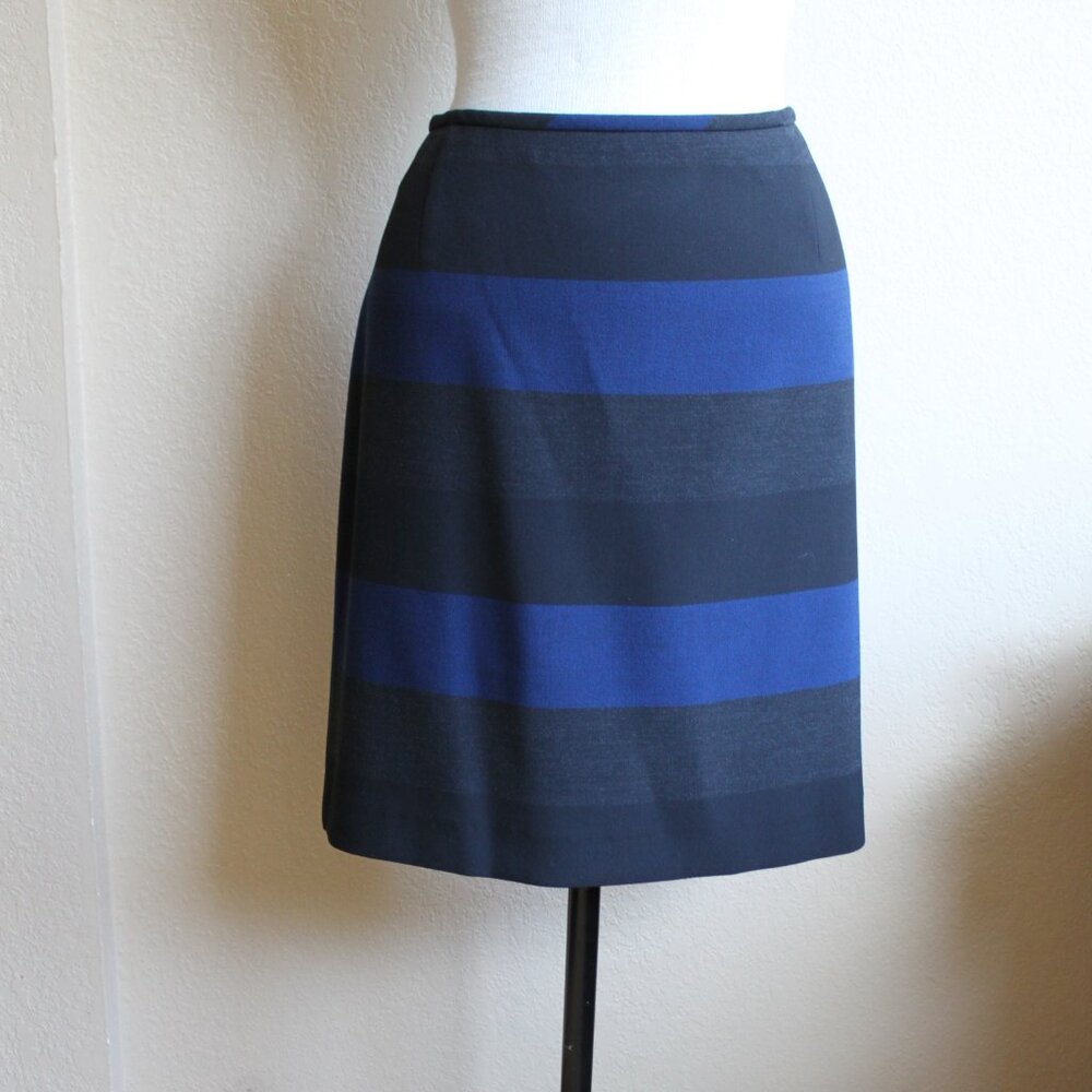 Tahari Arthur S. Levine Petite Black Blue Stripe Skirt 12P
